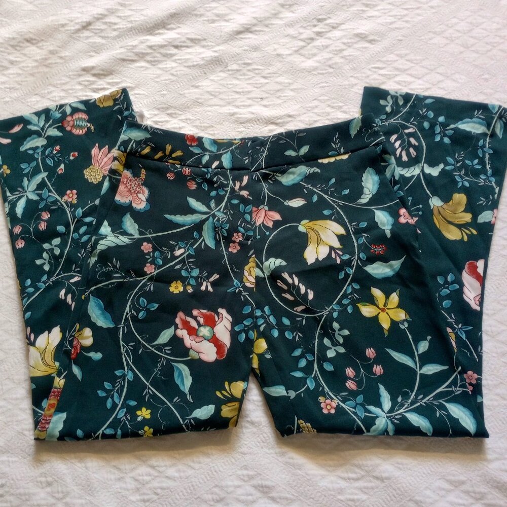 Ann Taylor LOFT Emerald Green Vine Floral Trouser Work Pants Women’s Size 4